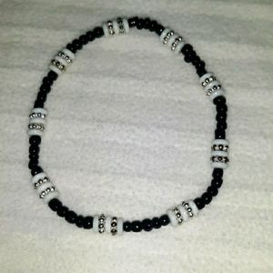 Black, White and Silver Anklet. Adjustable Hand made. Brand new.